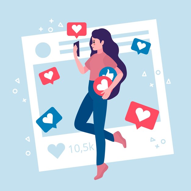 Illustration with person addicted to social media design