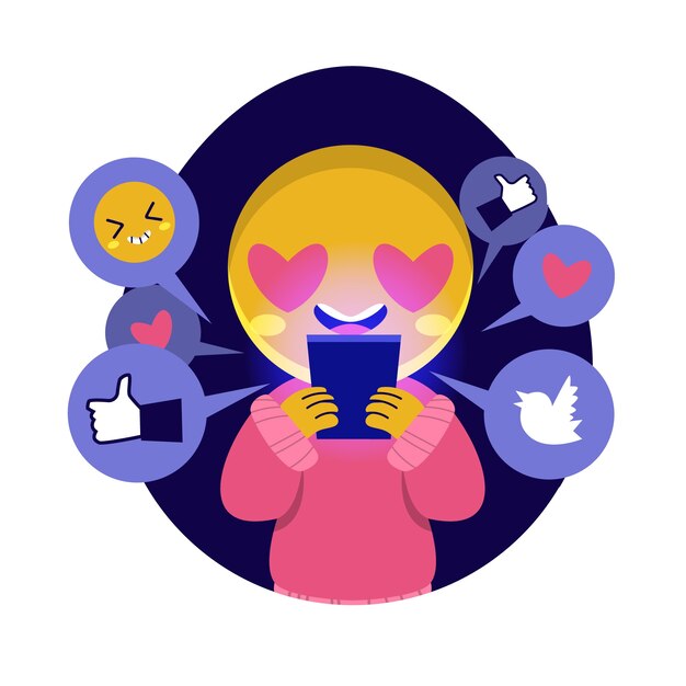 Illustration with person addicted to social media