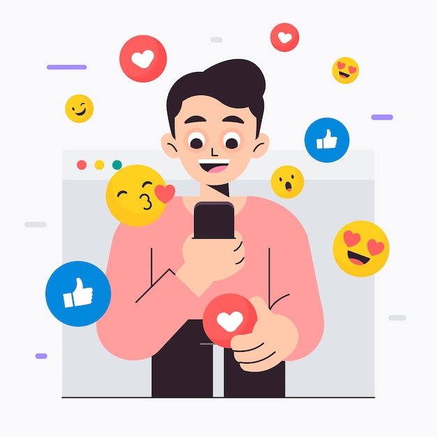 Free vector illustration with person addicted to social media