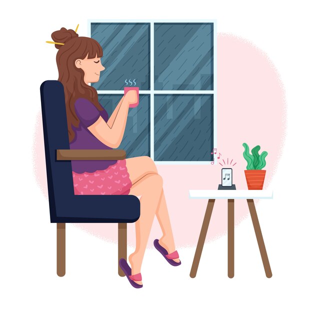 家でのんびり人とイラスト 無料のベクター