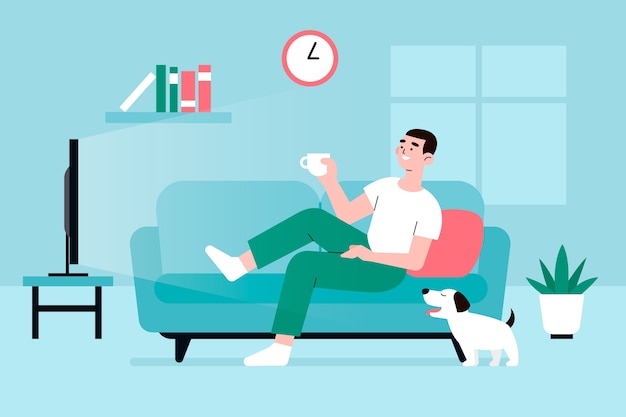 Illustration with person relaxing at home