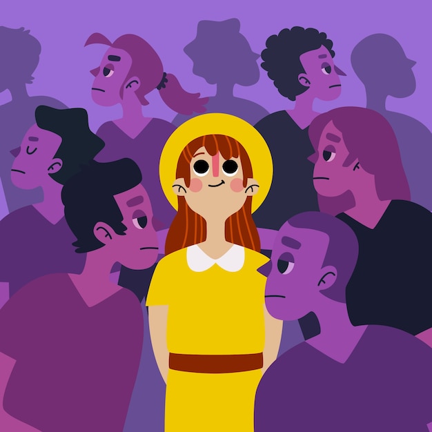 Illustration with a person smiling in crowd concept