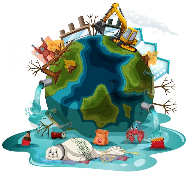Illustration with pollutions on earth