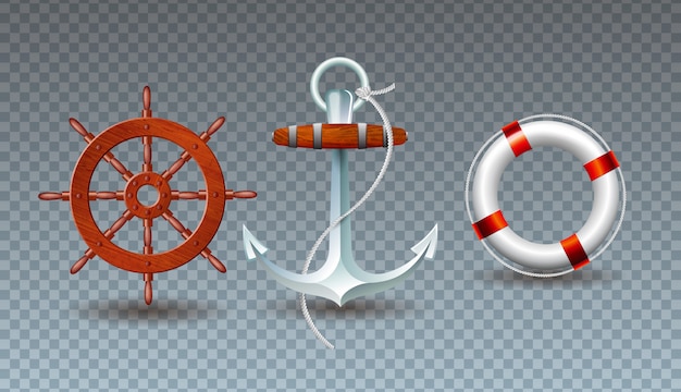 Illustration with Steering Wheel, Anchor and Lifebelt Collection
