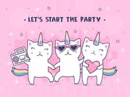 Free vector illustration with unicorn cats