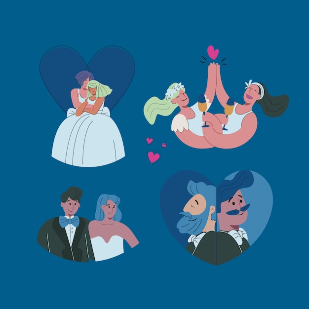 Free vector illustration with wedding couple collection concept