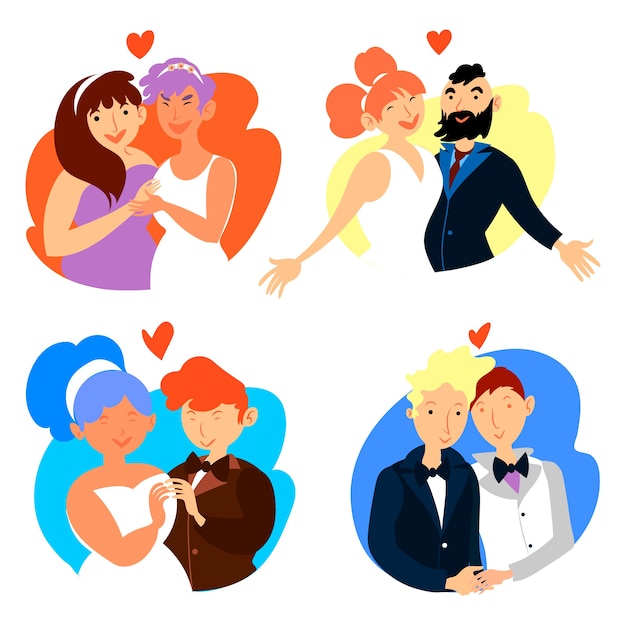 Free vector illustration with wedding couple collection design