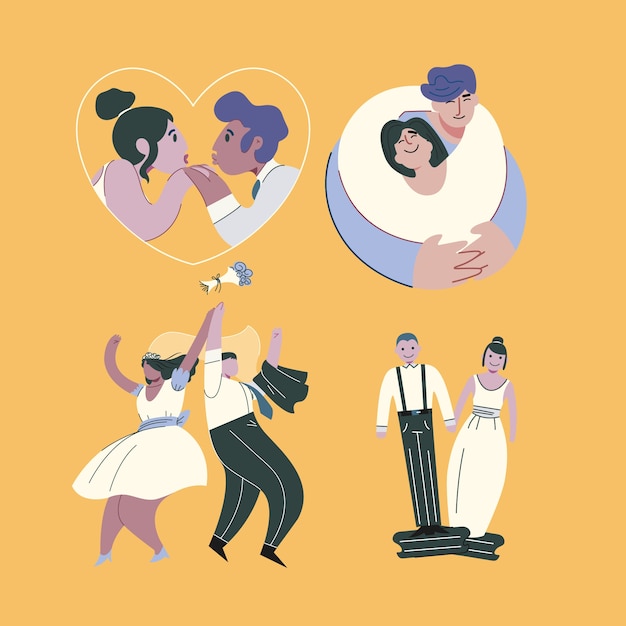 Free vector illustration with wedding couple collection theme