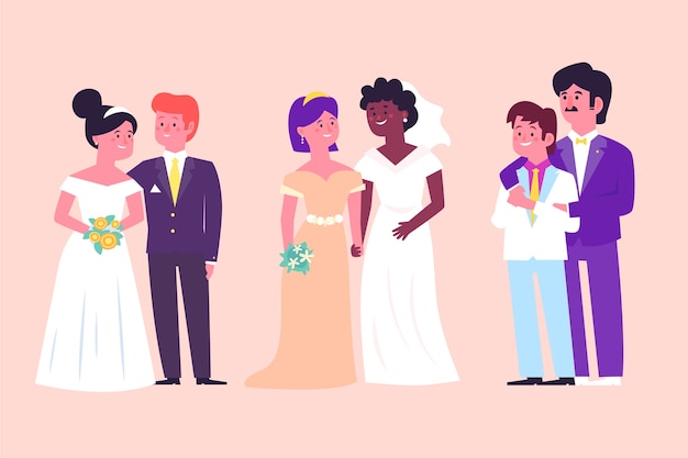 Free vector illustration with wedding couple collection