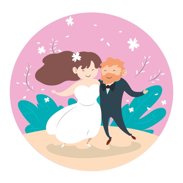 Free vector illustration with wedding couple concept