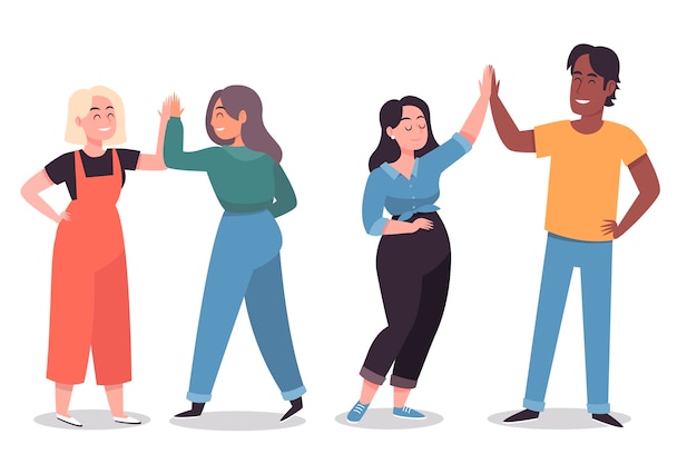 Illustration with young people giving high five
