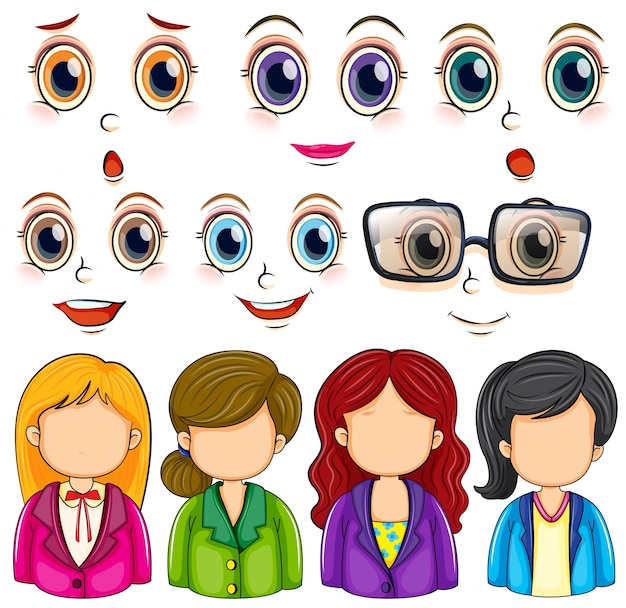 Free vector illustration of woman faces and expressions