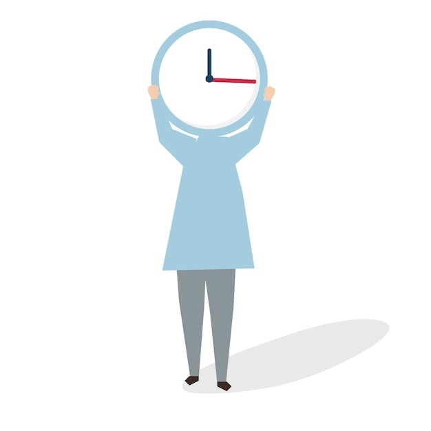 Free vector illustration of woman holding a big clock