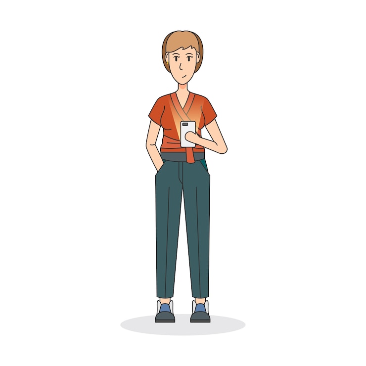 무료 Vector 전화를 들고 여자의 그림
