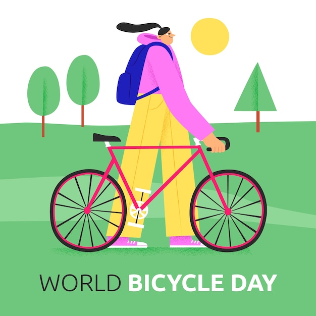Vettore gratuito illustrazione per la celebrazione della giornata mondiale della bicicletta