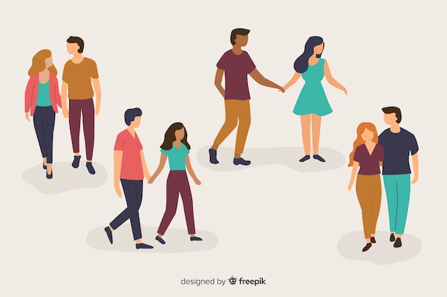 Free vector illustration of young couples walking