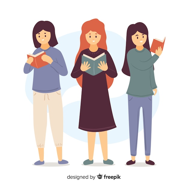 Free vector illustration of young girls reading their books