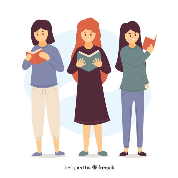 Illustration of young girls reading their books