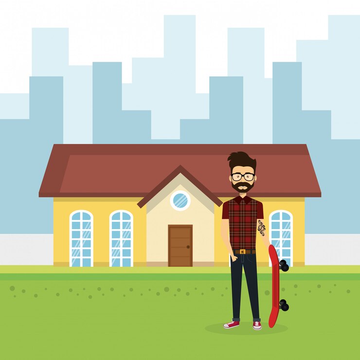 मुफ़्त वेक्टर illustration of young man outside house