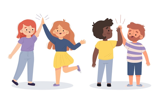 Free vector illustration of young people giving high five set