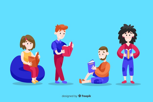 Free vector illustration of young people spending time reading together