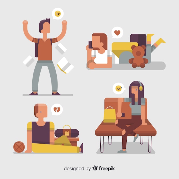 さまざまな感情を持つ若い人たちのイラスト