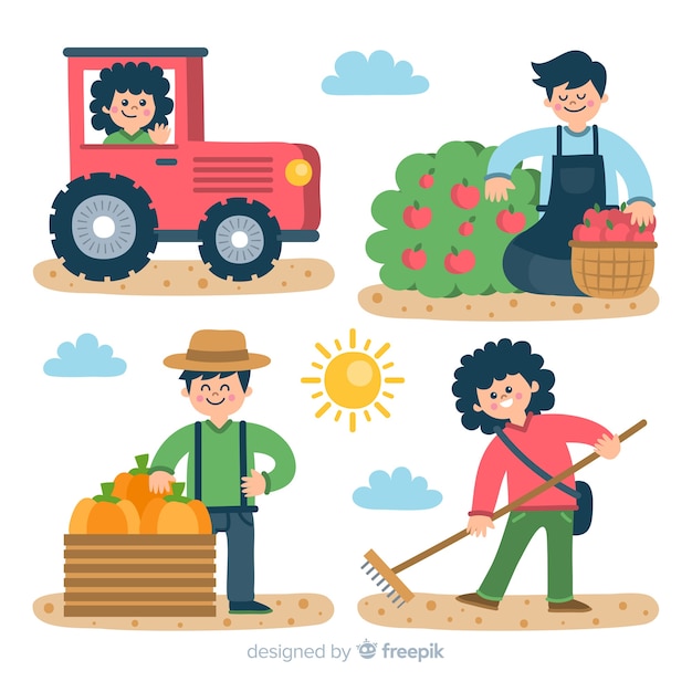 Vettore gratuito illustrazioni di agricoltori che lavorano insieme