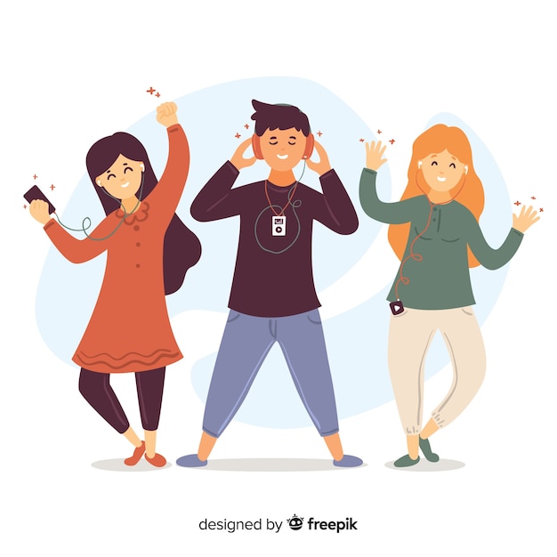 Free vector illustrations of people listening music on earphones