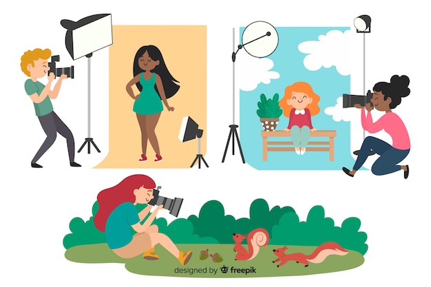 Free vector illustrations of photographers doing their job