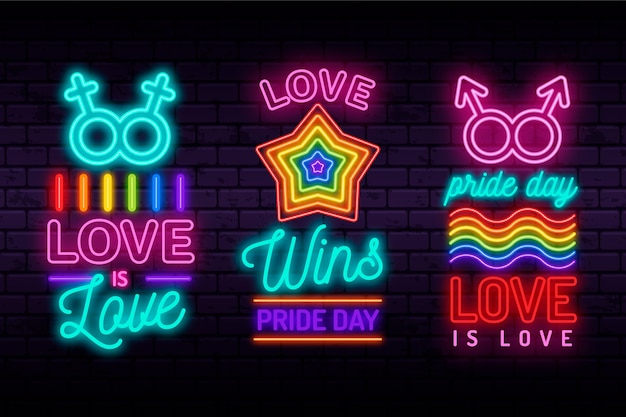 Illustrations set pride day neon signs