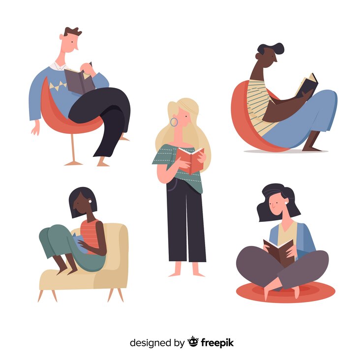 Free Vector illustrations of young people reading collection