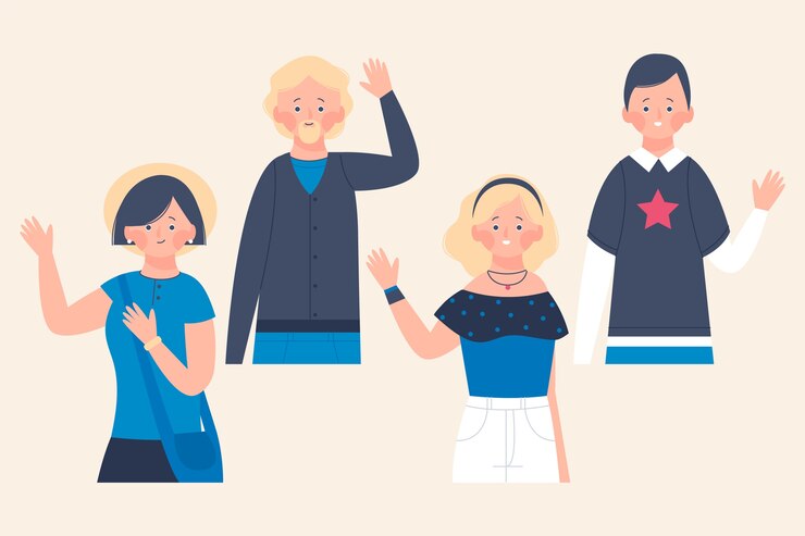 無料Vector 手コレクションを振る若者のイラスト