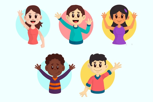 Free vector illustrations of young people waving hand pack