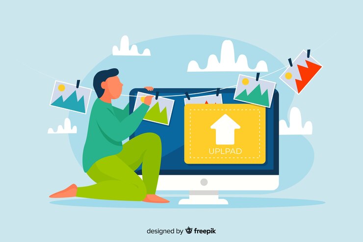 Free Vector image upload concept for landing page