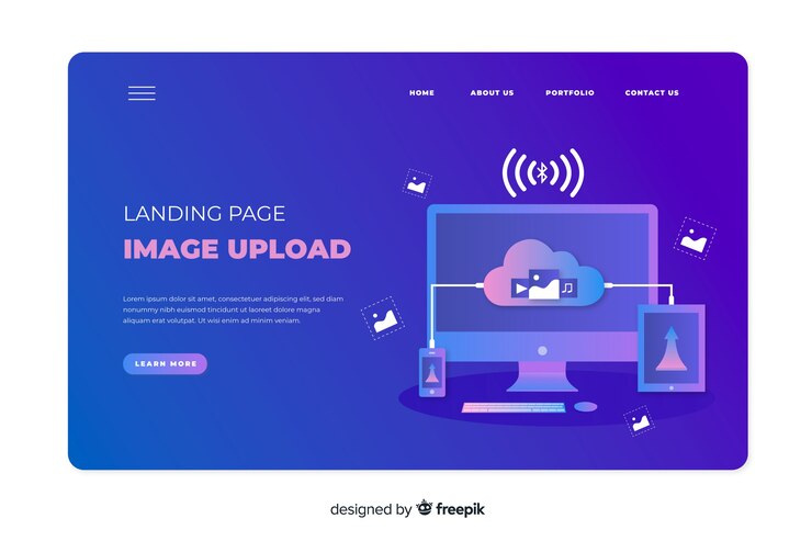 Free Vector image upload concept for landing page
