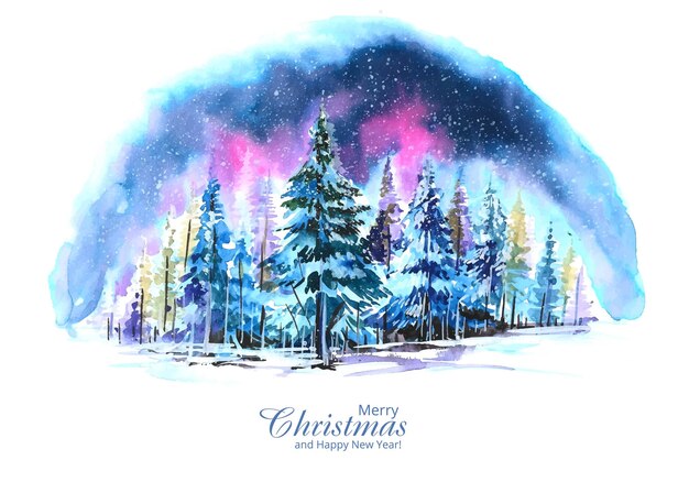 Impressive christmas trees in winter landscape with snow card background