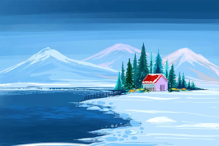 Free Vector impressive christmas trees in winter landscape with snow card background