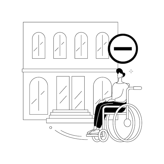 Vettore gratuito ambienti inaccessibili concetto astratto illustrazione vettoriale ambiente spaziale inaccessibile barriere per la mobilità fisica persone disabili problema luogo pubblico facile accesso metafora astratta