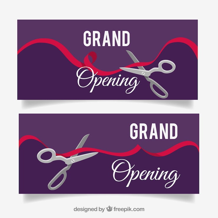 Free Vector inauguration banners with classic ribbon and scissors