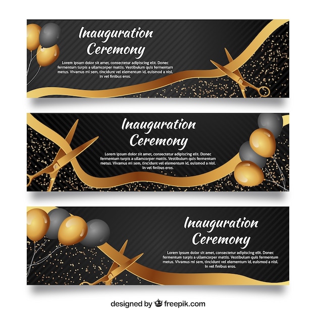 Free vector inauguration banners with golden elements