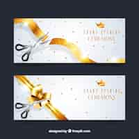 Free vector inauguration ceremony banners with golden ribbon