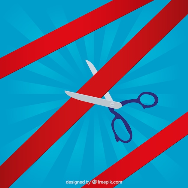 Inauguration scissors and red ribbon