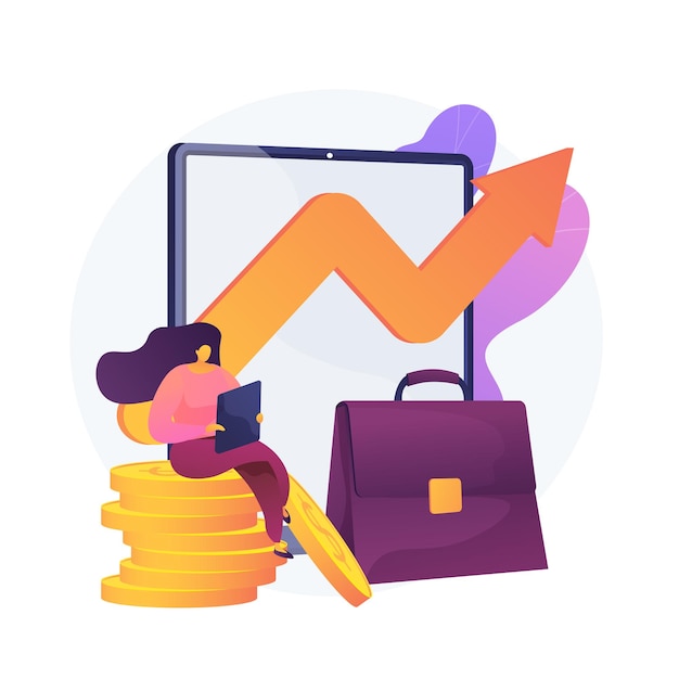 Free vector income growth, profitable business, successful commerce. workflow, earnings fluctuation, revenue graph curve arrow. business owner cartoon character. vector isolated concept metaphor illustration.