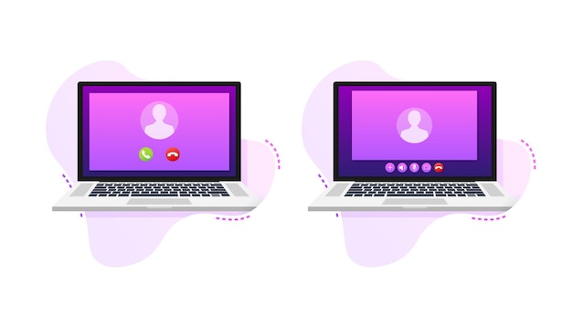 Incoming video call on laptop laptop with incoming call man profile picture Premium Vector