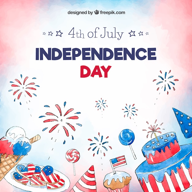 День независимости 4-го июля в акварельном стиле