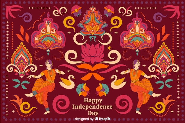 免费矢量独立日背景在印度艺术风格