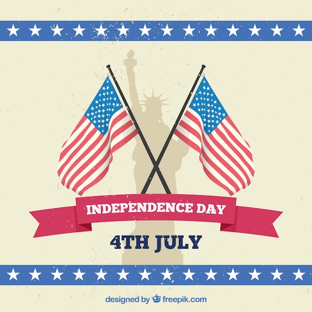 Free vector independence day background with flags and statue of liberty