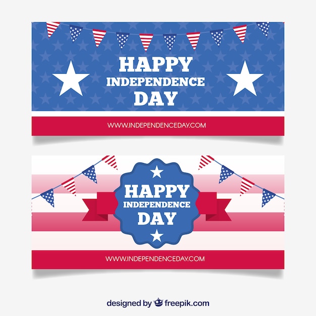 Free vector independence day banners with stars and garlands