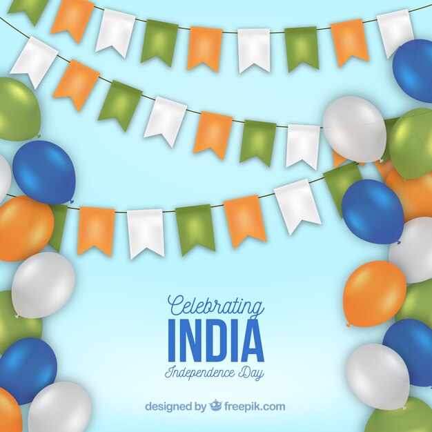 Free vector independence day celebration background of india with balloons