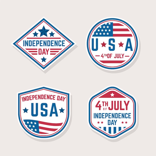 Independence day flat design labels